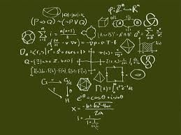Math symbols in the shape of a heart on green background
